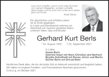 Anzeige von Gerhard Kurt Berls von MGO