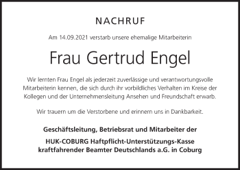 Anzeige von Gertrud Engel von MGO