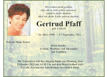 Anzeige von Gertrud Pfaff von MGO