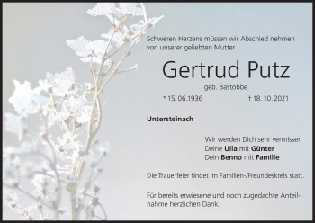 Anzeige von Gertrud Putz von MGO