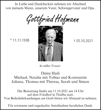 Anzeige von Gottfried Hofmann von MGO