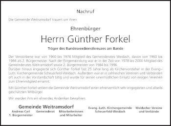 Anzeige von Günther Forkel von MGO