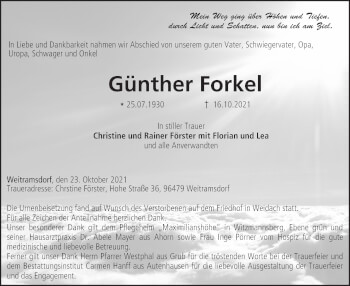 Anzeige von Günther Forkel von MGO