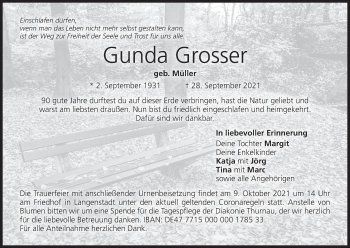Anzeige von Gunda Grosser von MGO