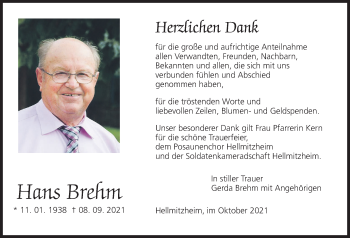 Anzeige von Hans Brehm von MGO