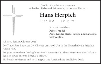 Anzeige von Hans Herpich von MGO