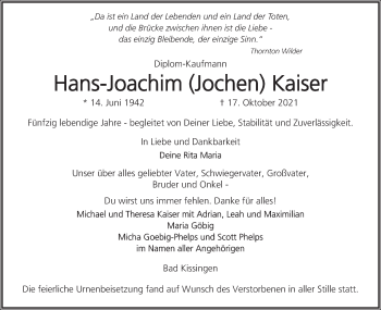 Anzeige von Hans-Joachim Kaiser von MGO