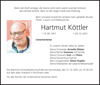 Anzeige von Hartmut Köttler von MGO