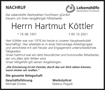 Anzeige von Hartmut Köttler von MGO