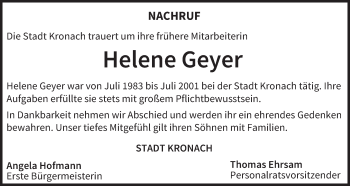 Anzeige von Helene Geyer von MGO