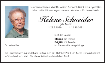 Anzeige von Helene Schneider von MGO