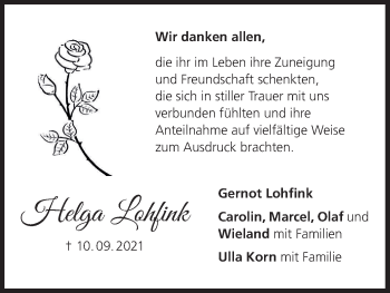 Anzeige von Helga Lohfink von MGO