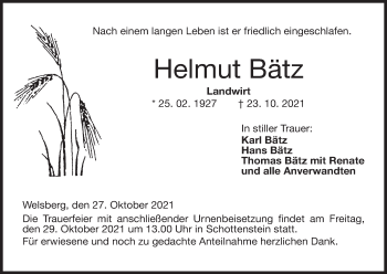 Anzeige von Helmut Bätz von MGO