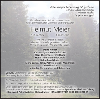 Anzeige von Helmut Meier von MGO