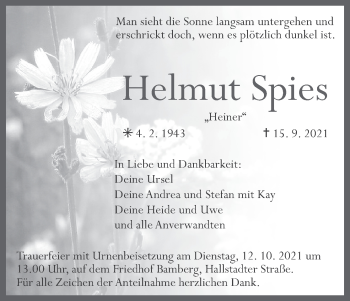 Anzeige von Helmut Spies von MGO