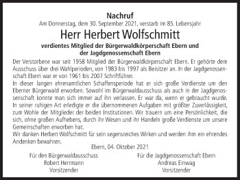 Anzeige von Herbert Wolfschmitt von MGO