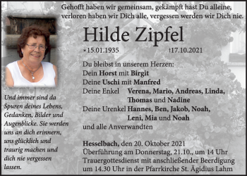 Anzeige von Hilde Zipfel von MGO