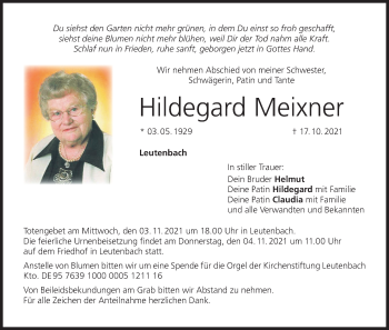 Anzeige von Hildegard Meixner von MGO