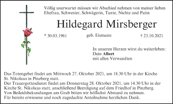 Anzeige von Hildegard Mirsberger von MGO