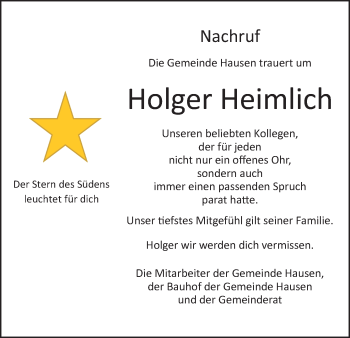 Anzeige von Holger Heimlich von MGO