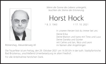 Anzeige von Horst Hock von MGO