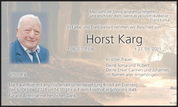 Anzeige von Horst Karg von MGO