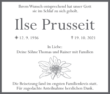 Anzeige von Ilse Prusseit von MGO