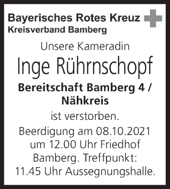 Anzeige von Inge Rührnschopf von MGO