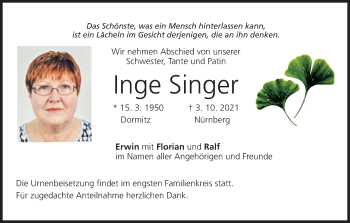 Anzeige von Inge Singer von MGO