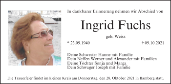 Anzeige von Ingrid Fuchs von MGO