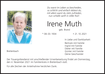Anzeige von Irene Muth von MGO