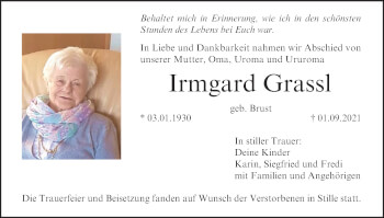 Anzeige von Irmgard Grassl von MGO