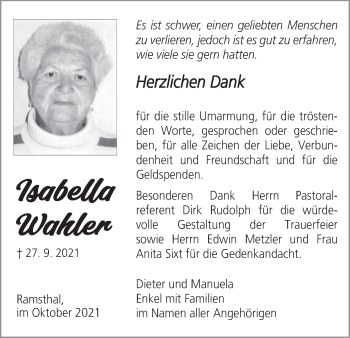 Anzeige von Isabella Wahler von MGO