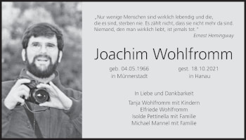 Anzeige von Joachim Wohlfromm von MGO