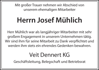 Anzeige von Josef Mühlich von MGO