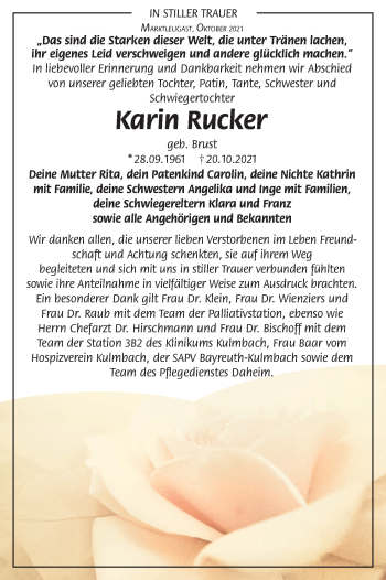 Anzeige von Karin Rucker von MGO