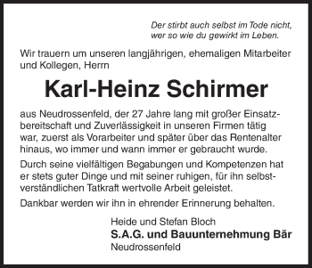 Anzeige von Karl-Heinz Schirmer von MGO