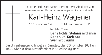 Anzeige von Karl-Heinz Wagener von MGO