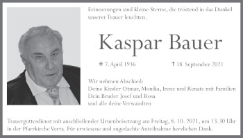 Anzeige von Kaspar Bauer von MGO