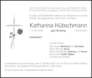 Anzeige von Katharina Hübschmann von MGO