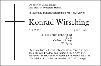 Anzeige von Konrad Wirsching von MGO
