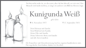 Anzeige von Kunigunda Weiß von MGO