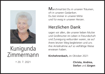 Anzeige von Kunigunda Zimmermann von MGO