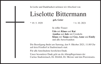 Anzeige von Liselotte Bittermann von MGO