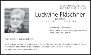 Anzeige von Ludwine Fläschner von MGO