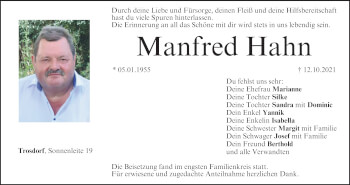 Anzeige von Manfred Hahn von MGO