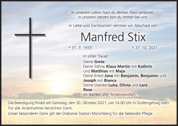 Anzeige von Manfred Stix von MGO