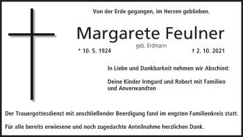 Anzeige von Margarete Feulner von MGO