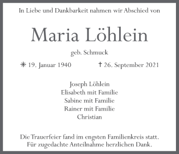 Anzeige von Maria Löhlein von MGO