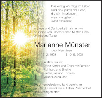 Anzeige von Marianne Münster von MGO